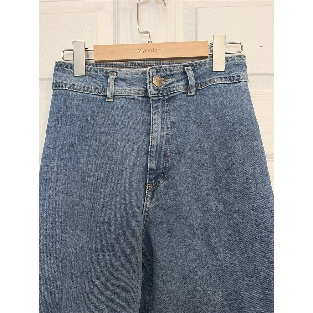 Zara Marine Straight Jeans Raw Hem High Rise Wide Leg Women's Size 4 Coastal - Picture 2 of 7